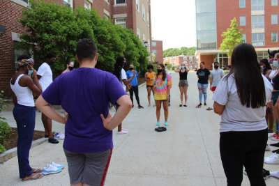 Orientation Leaders gather in the Quad