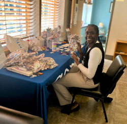 Tiajia Mills created goody bags for a local health center to encourage vaccinations