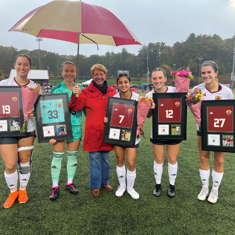 President Hays with Women's Soccer Senior Athletes