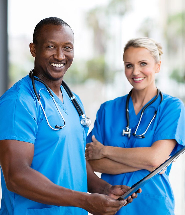 portrait of african medical doctor and female nurse in office; Shutterstock ID 384576880; purchase_order: -; job: -; client: -; other: -