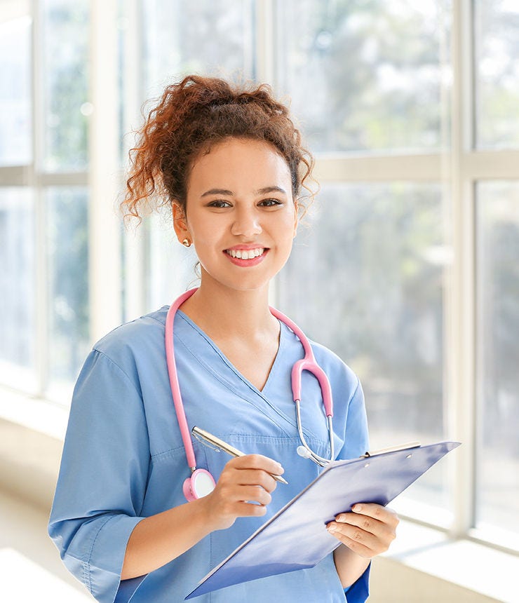 Young African-American nurse in clinic; Shutterstock ID 1444996511; purchase_order: -; job: -; client: -; other: -