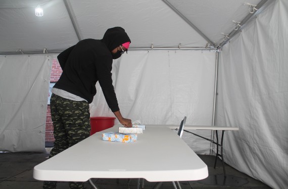 Setting up the testing tent during the January 2021 move in