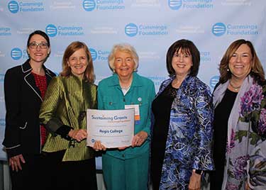 Shawna Erickson, Dean of Nursing Diane Welsh, The Honorable Carol Donovan ’59, Mary Lou Cullen and Pat McCauley pose with the Sustaining Grants certificate.