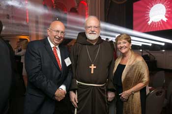 President Hays posing with Cardinal Sean O’Malley and Rabbi Elaine Zecher at the Let It Shine gala.