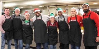 Staff serving late night breakfast