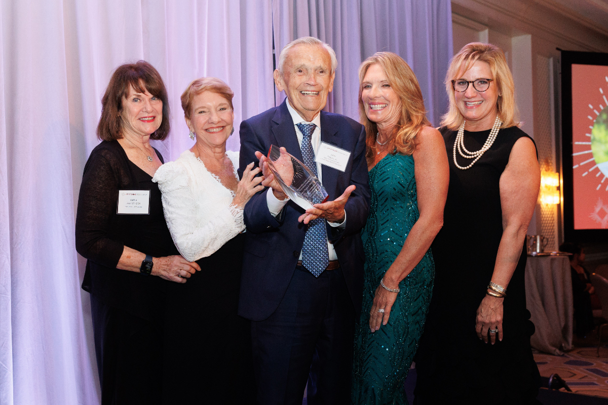 From left: Chair of the Board Kathie Jose, President Toni Hays, Gala Honoree John Tegan, and Gala Co-Chairs Patrice McCloskey and Susan Greene Hellman