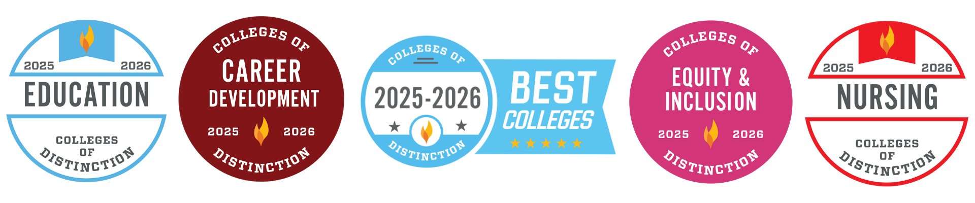 Five badges of recognition by Colleges of Distinction