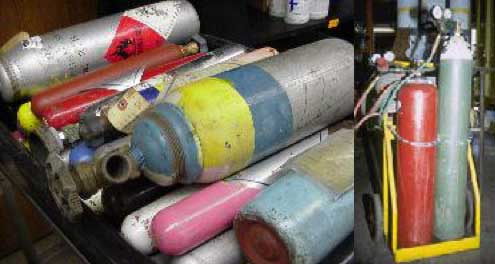 A selection of compressed gas cylinders