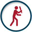 Drawing of a person holding a stick surrounded by a circle
