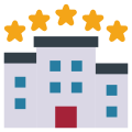 Drawing of a building with five gold stars above it