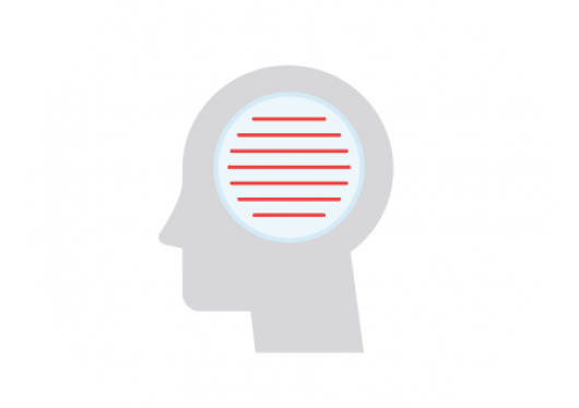 Drawing of a silhouette of a human head with a circle made of red horizontal lines inside it