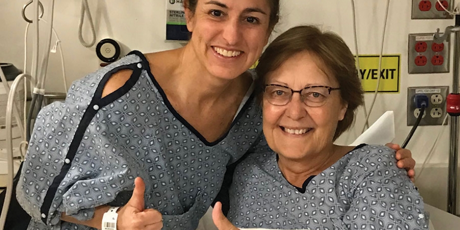 Kathleen Thompson ’91 (left) donated a kidney to her former Regis basketball coach Donna Tanner, EdD (right)