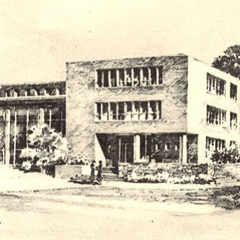 A scan of the original Regis College Library postcard