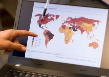 Close up of computer screen showing public health crisis